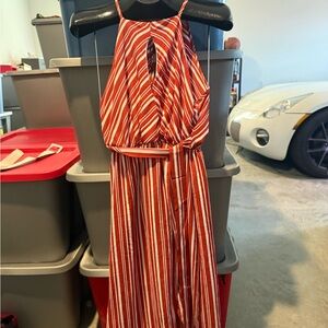 Striped Red and White Sleeveless Maxi Dress mp1